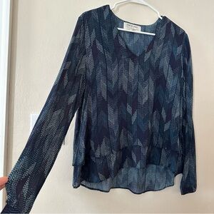 Anthropologie Cloth & Stone Blue Dotted Herringbone Flowy Pullover Blouse Small